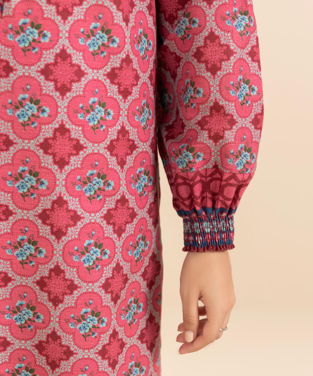 Women's Unstitched Printed Rouge Pink Khaddar Three Piece Suit