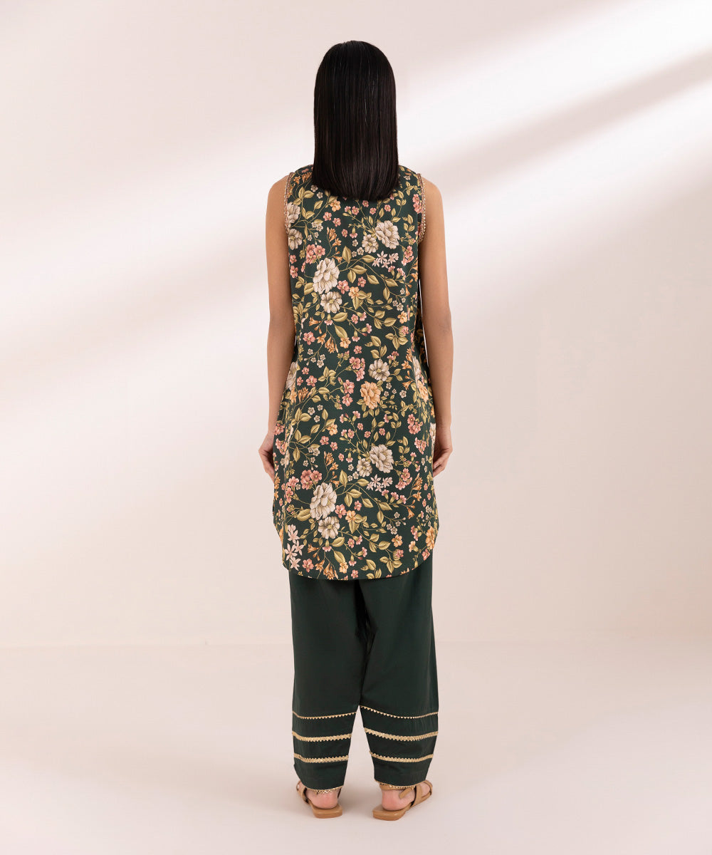 Women's Unstitched Lawn Green Printed 2 Piece Suit