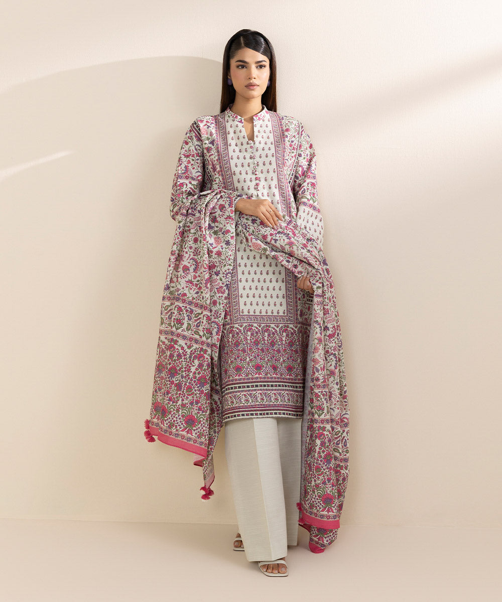 Women's Unstitched Khaddar Multi Printed 3 Piece Suit