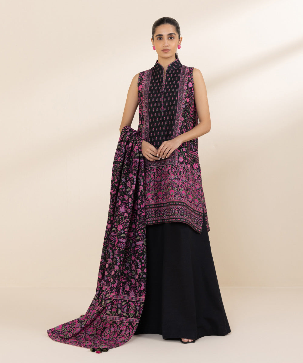 Women's Unstitched Light Khaddar Multi Printed 3 Piece Suit