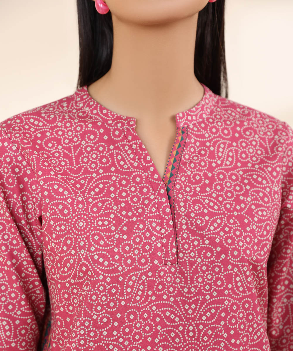 Women's Unstitched Cambric Pink Printed 3 Piece Suit 