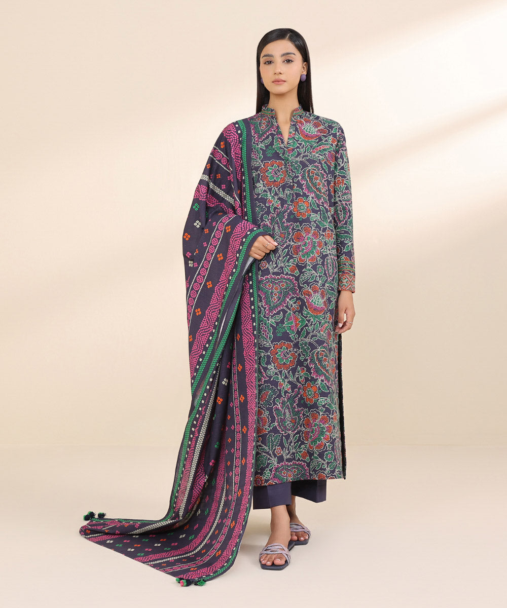 Women's Unstitched Light Khaddar Multi Printed 3 Piece Suit