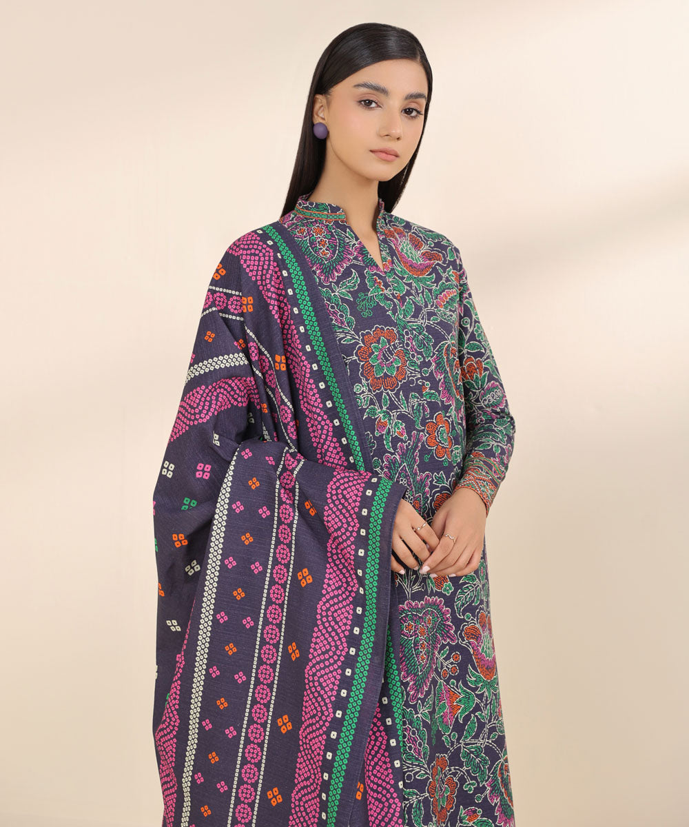 Women's Unstitched Light Khaddar Multi Printed 3 Piece Suit