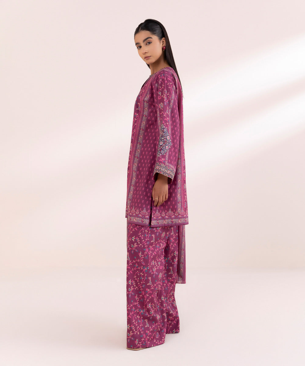 Women's Pret Lawn Printed Embroidered Purple Boxy Shirt