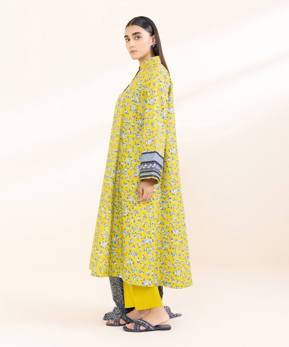 Women's Unstitched Lawn Yellow Printed 3 Piece Suit