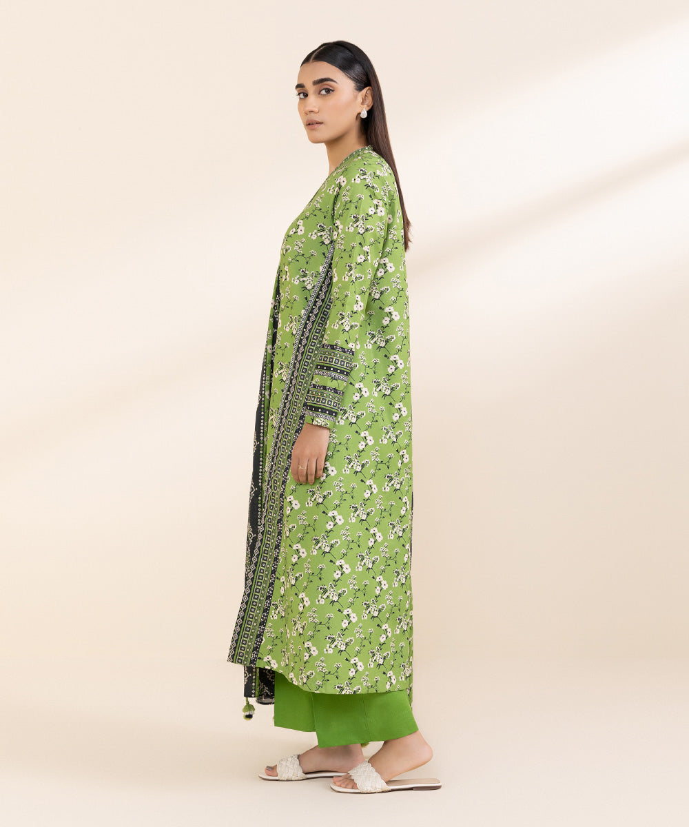 Women's Unstitched Lawn Green Printed 3 Piece Suit