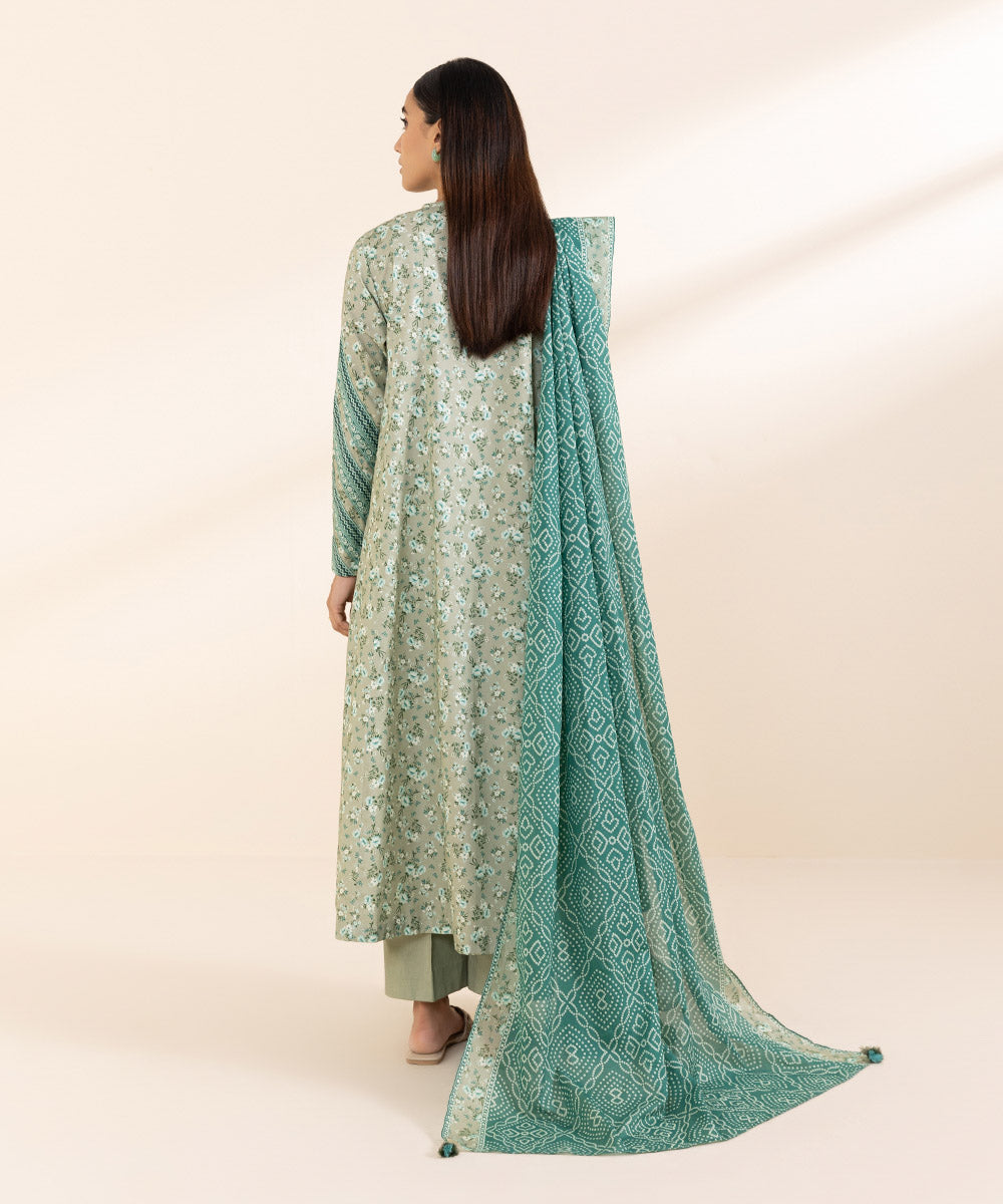 Women's Unstitched Lawn Green Printed 3 Piece Suit