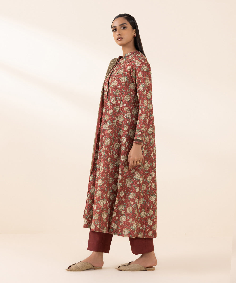 Women's Pret Khaddar Red Printed 3 Piece Suit