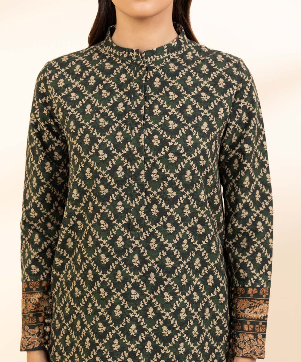 Women's Pret Khaddar Green Printed 3 Piece Suit