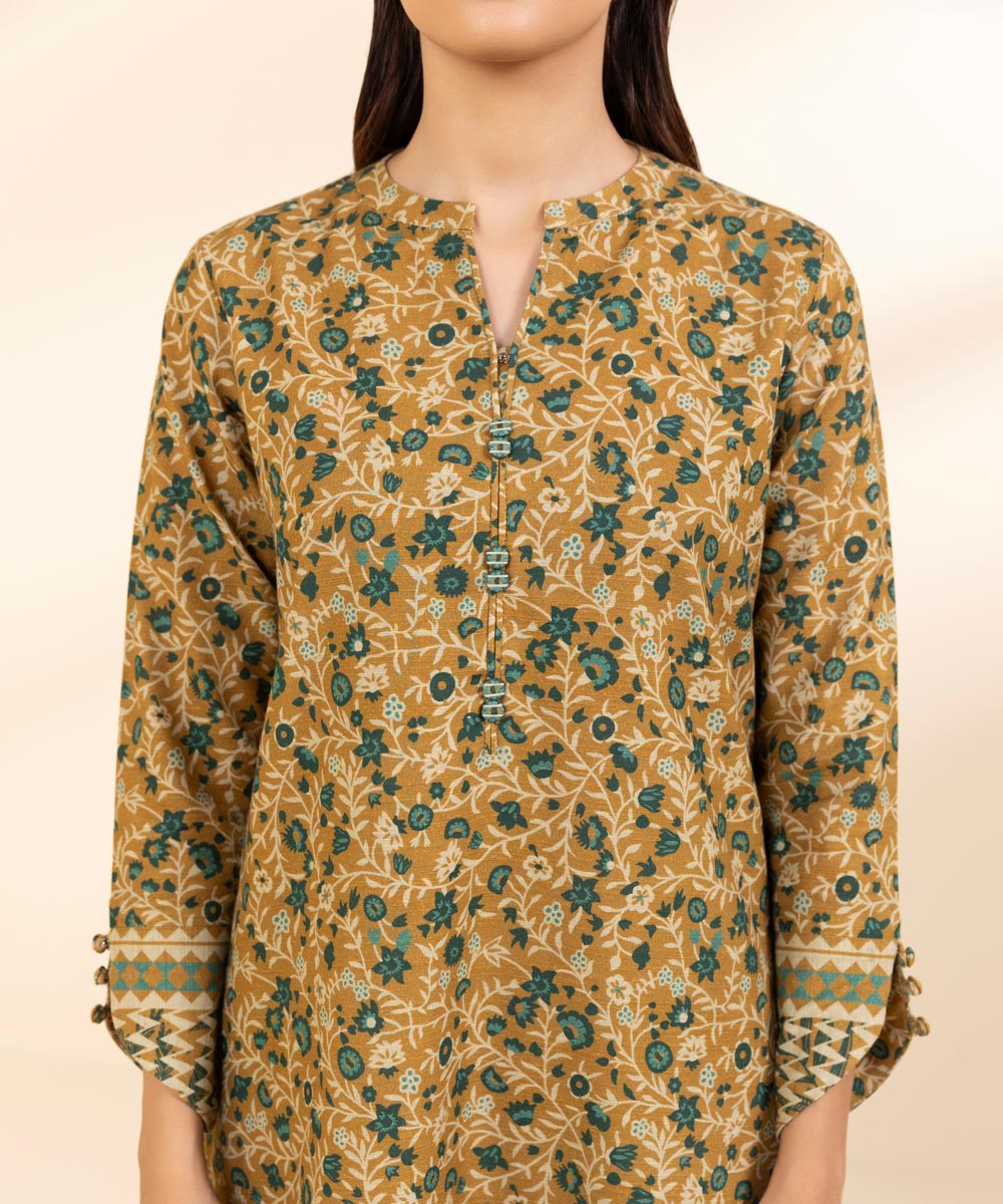 Women's Pret Khaddar Yellow Printed 3 Piece Suit