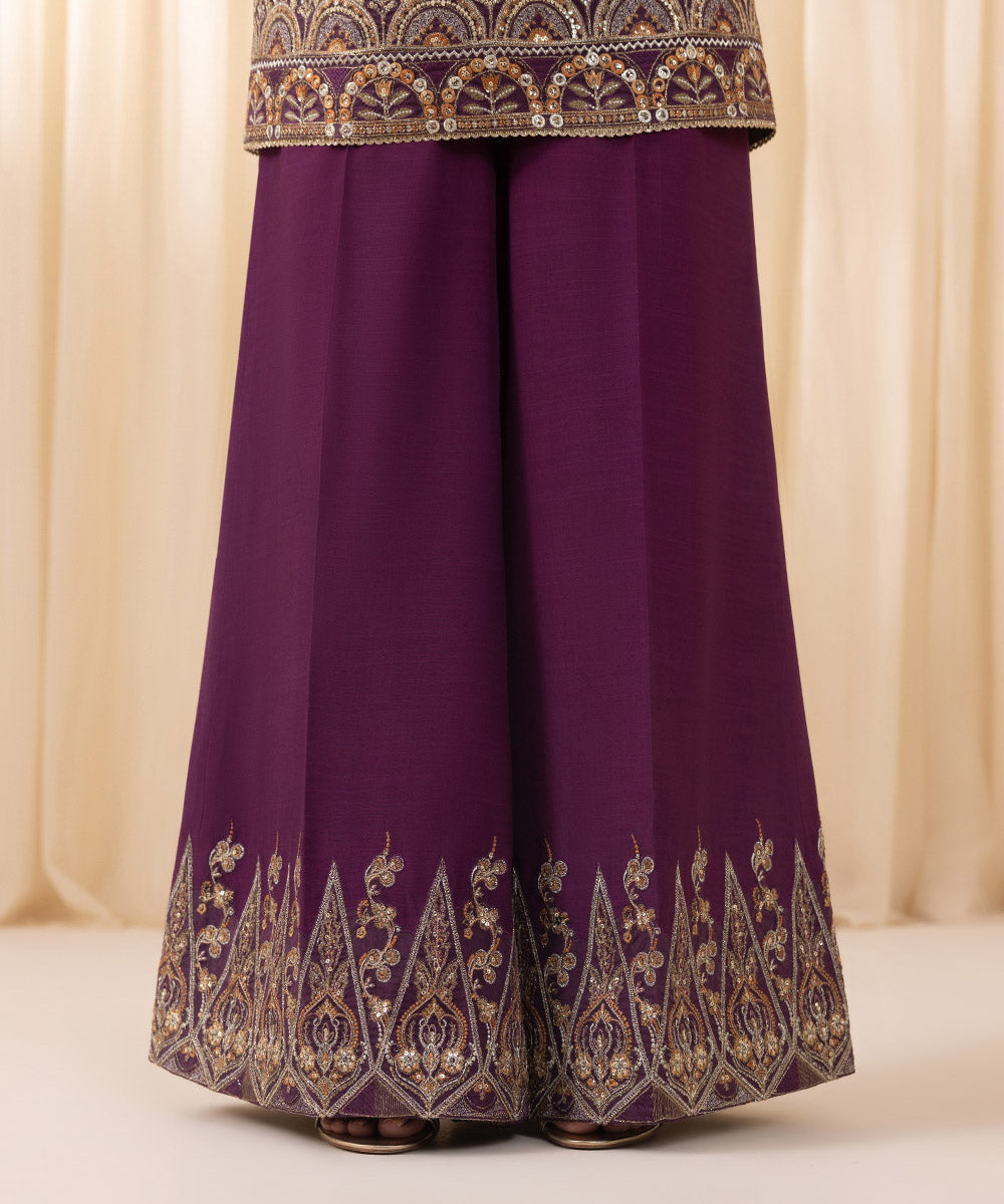 Women's Unstitched Purple Georgette Chiffon Three Piece Suit