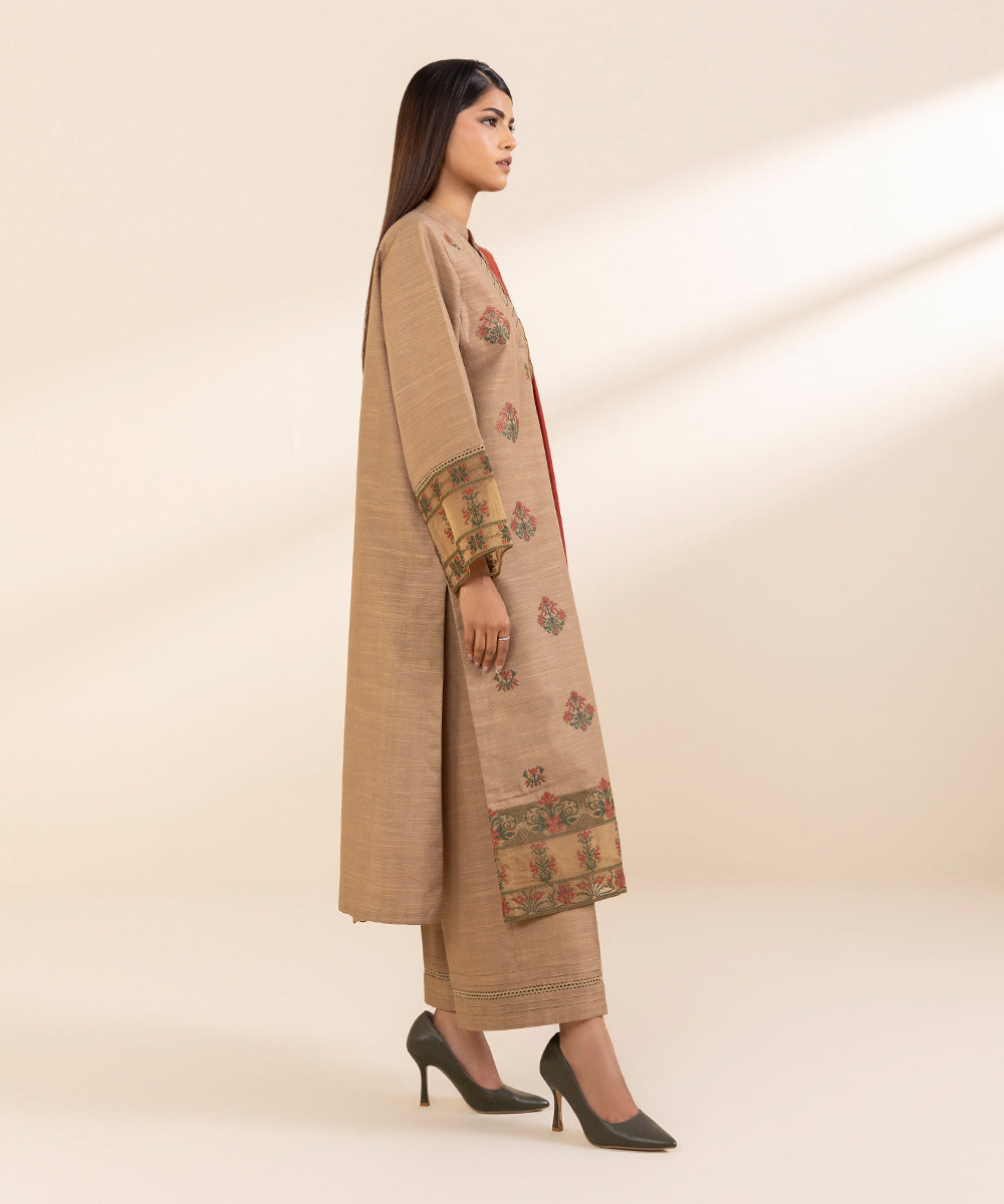 Women's Unstitched Embroidered Fawn Khaddar Three Piece Suit