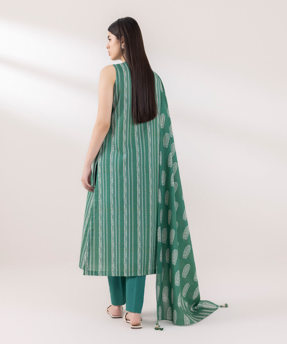 Textured Voile Green Printed Dupatta