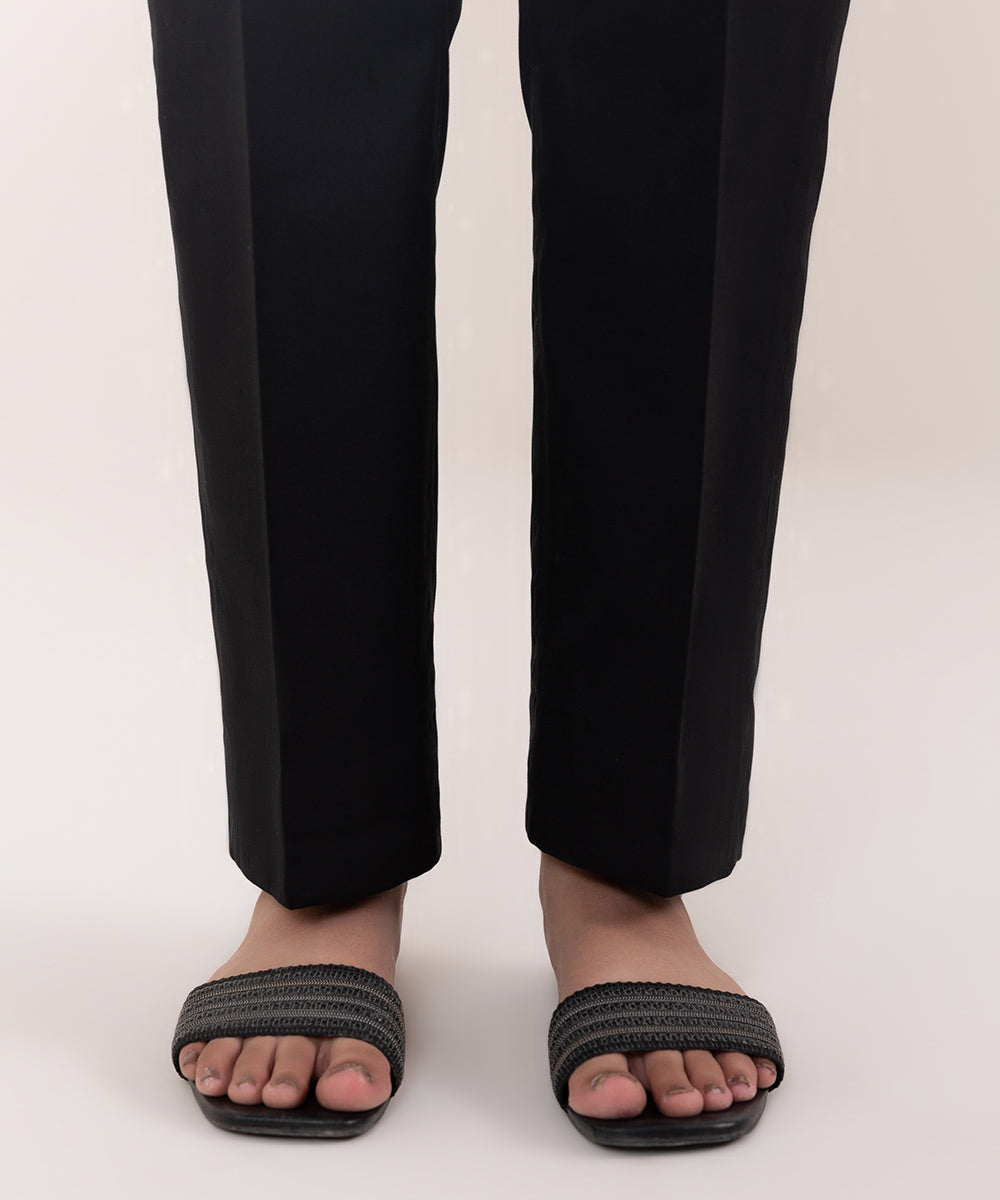 Women's Pret Cambric Solid Black Straight Pants