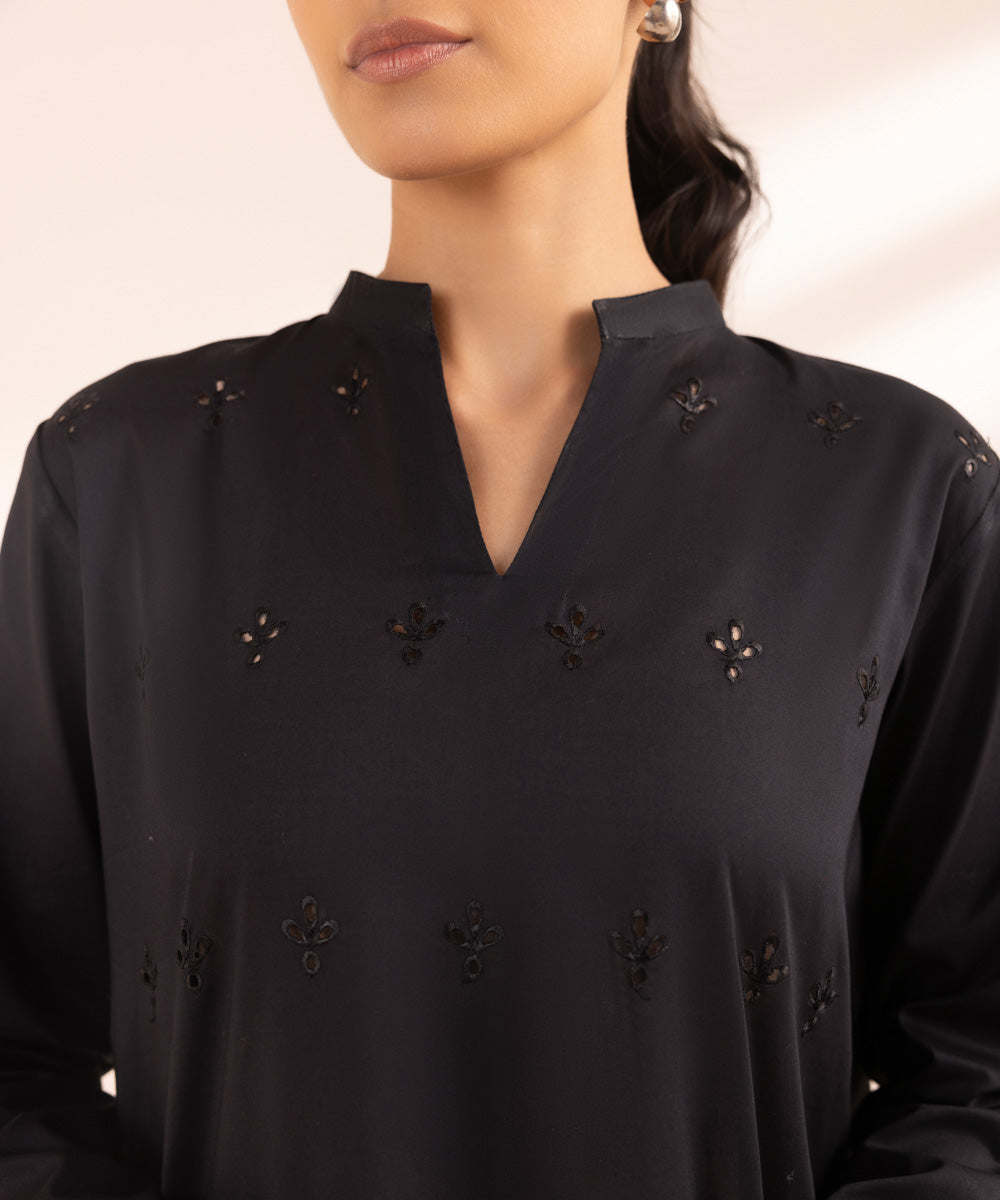 Women's Unstitched Lawn Black Embroidered 3 Piece Suit