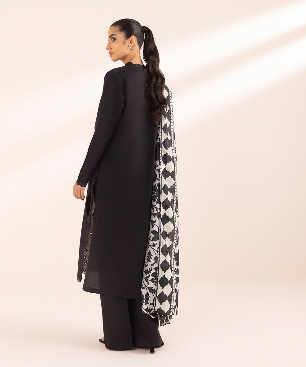 Women's Unstitched Lawn Black Embroidered 3 Piece Suit