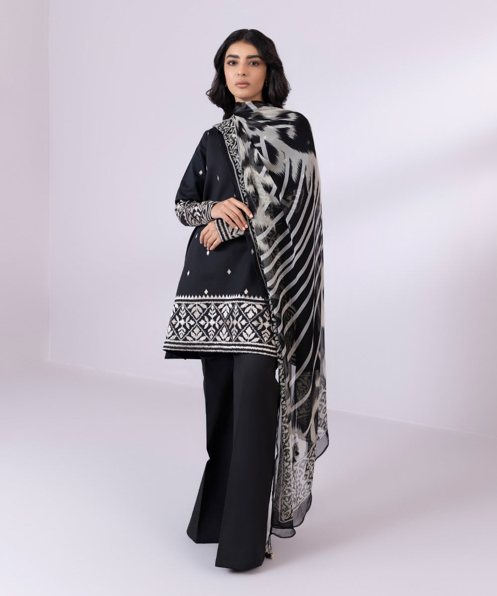 Women's Pret Lawn Embroidered Black Straight Shirt