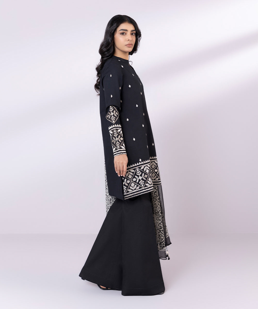Women's Pret Lawn Embroidered Black Straight Shirt