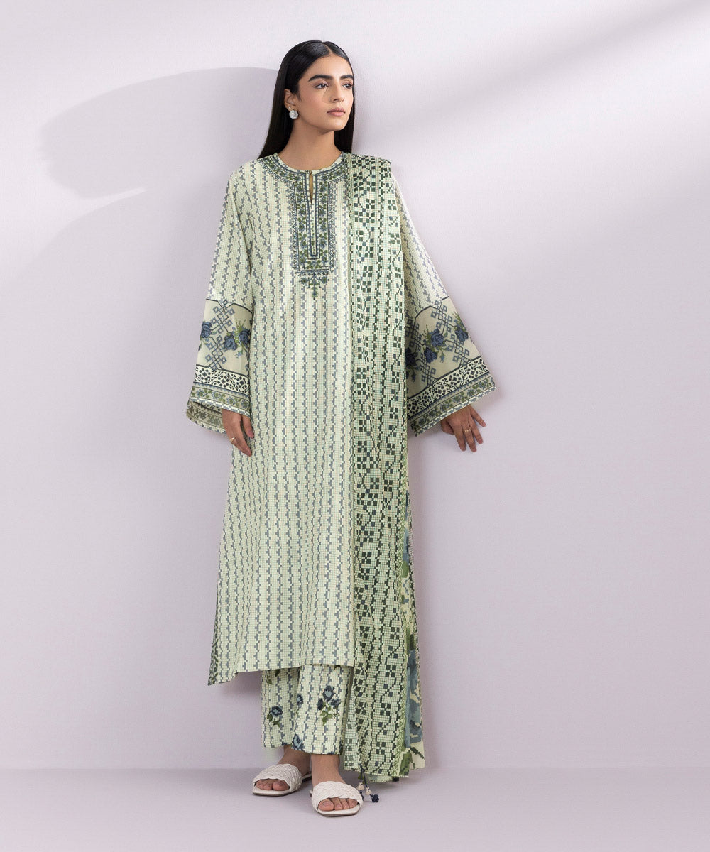 Textured Voile Off White Printed Dupatta