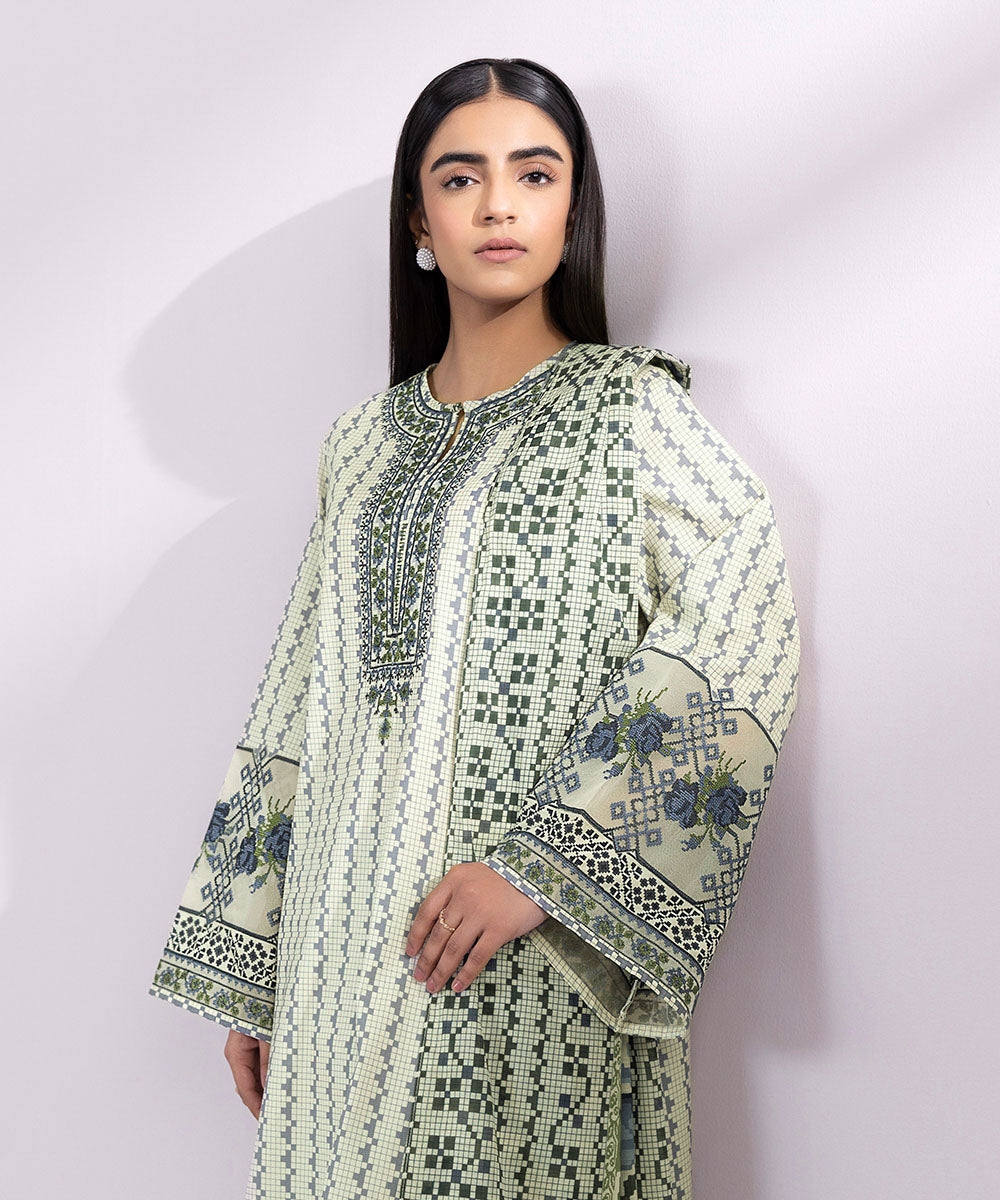 Textured Voile Off White Printed Dupatta