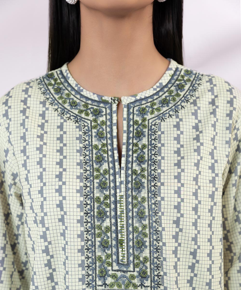 Women's Pret Lawn Printed Embroidered Off White Straight Shirt