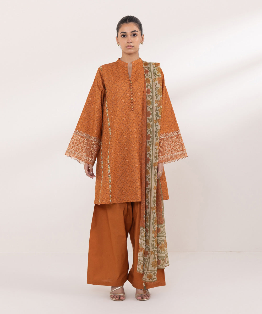 Blended Chiffon Orange Printed Dupatta