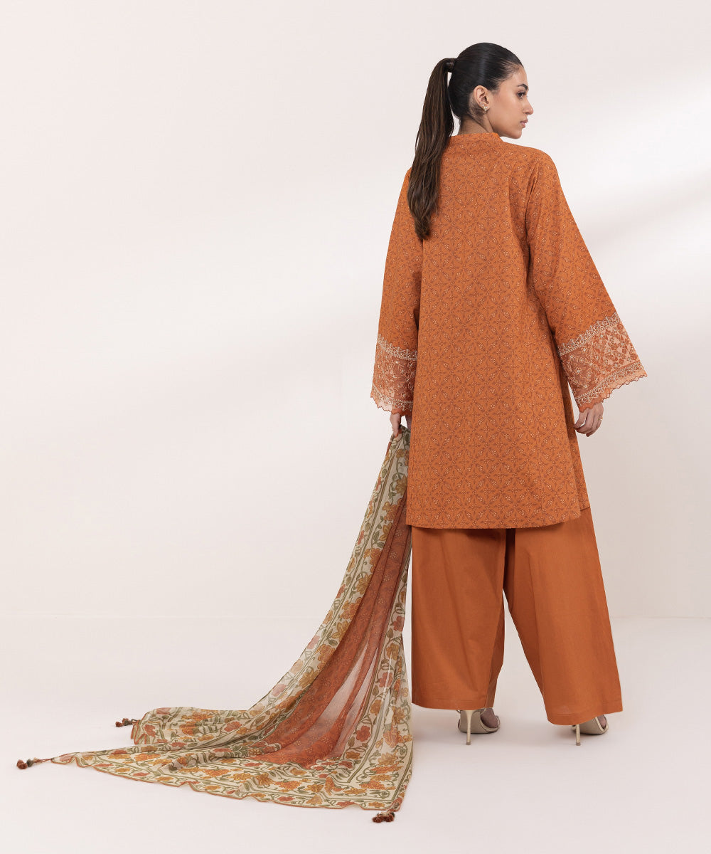 Women's Pret Cambric Embroidered Orange Boxy Shirt