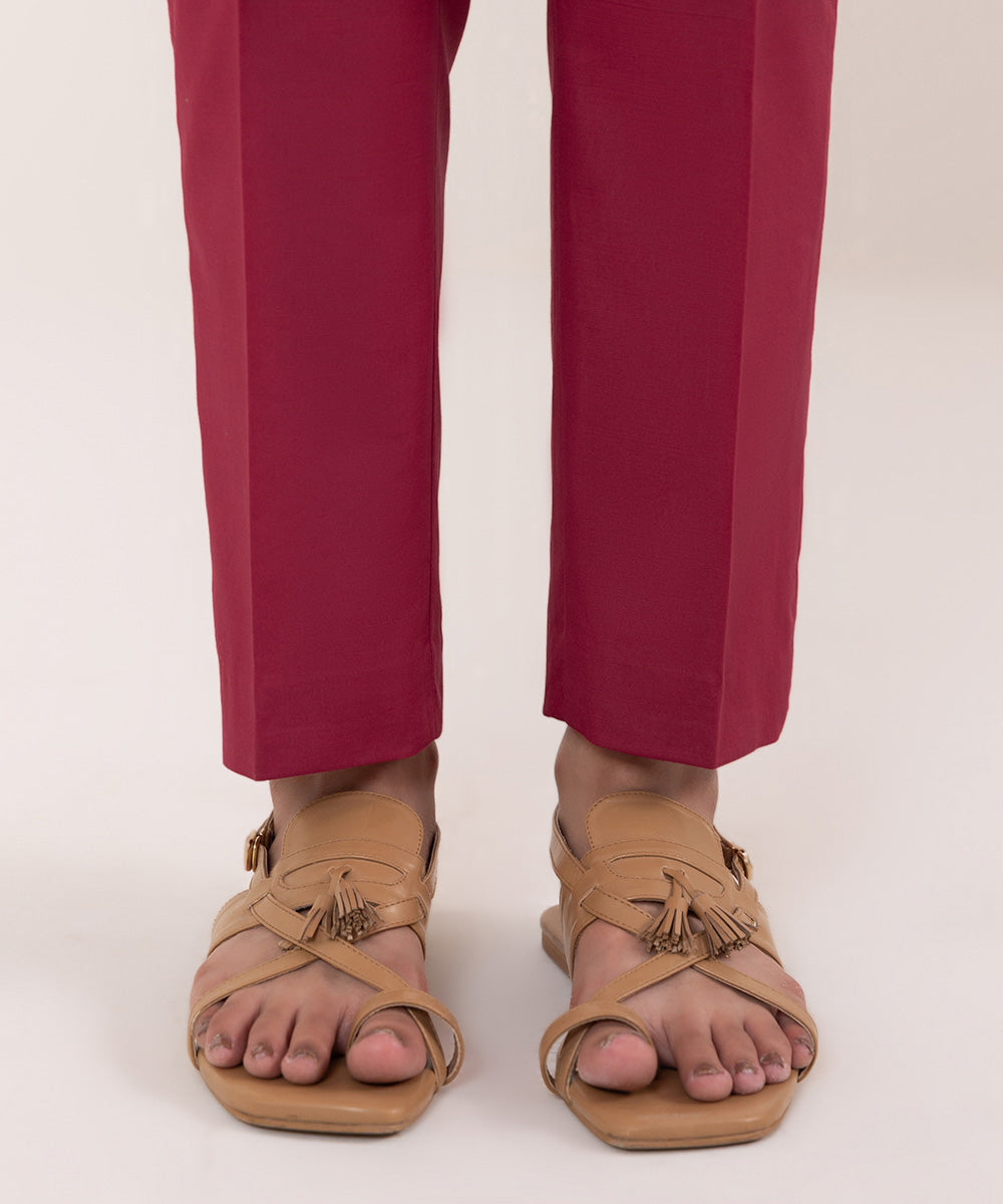 Women's Pret Cambric Solid Pink Cigarette Pants