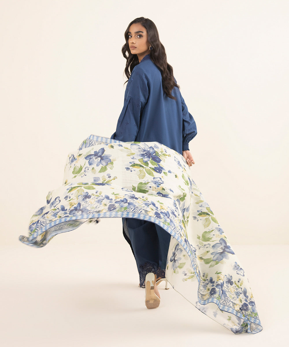 Women's Intermix Unstitched Cambric Blue 3 Piece Suit