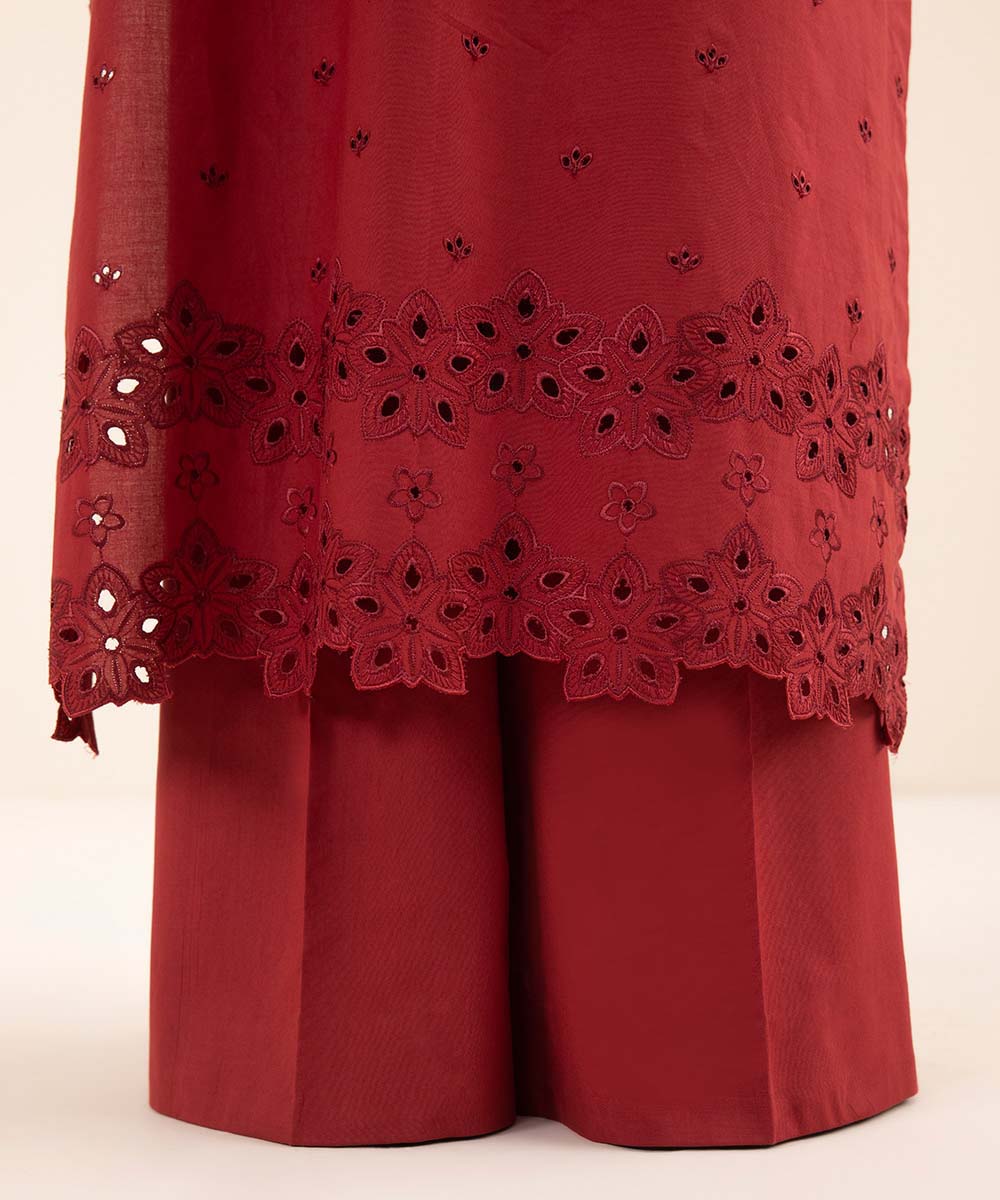 Women's Intermix Unstitched Cambric Red 3 Piece Suit