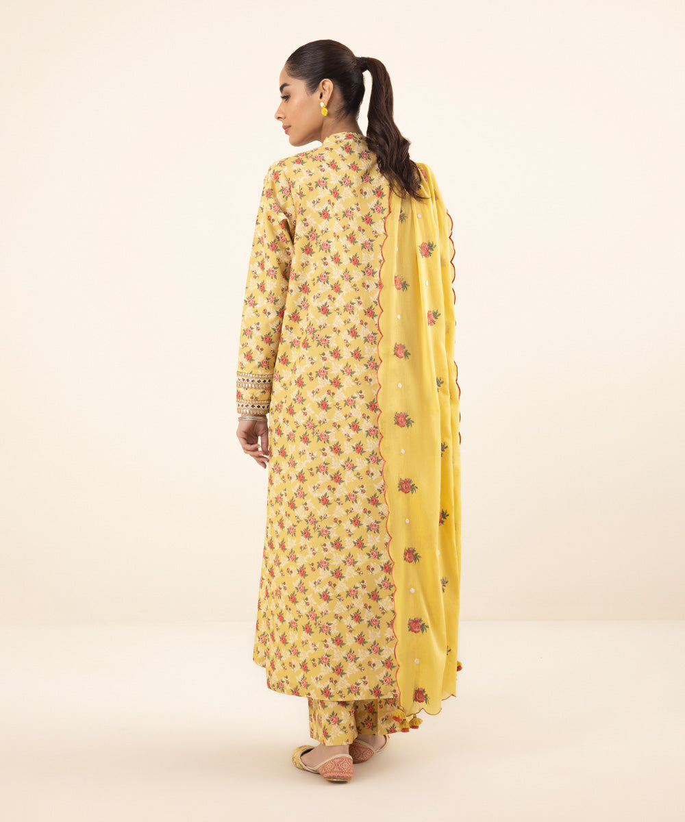 Women's Intermix Unstitched Cambric Yellow 3 Piece Suit