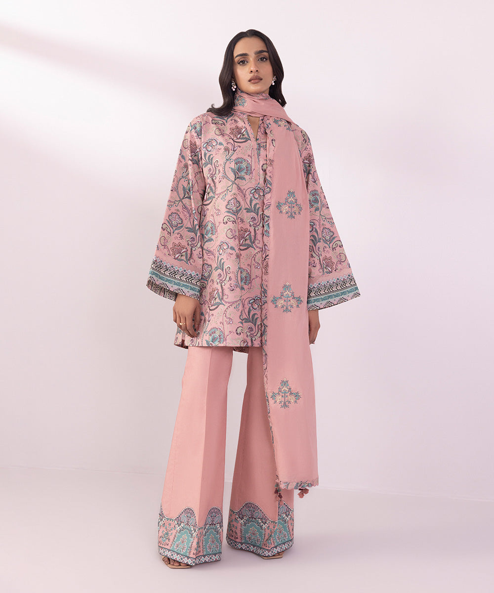 Voile Pink Embroidered Dupatta