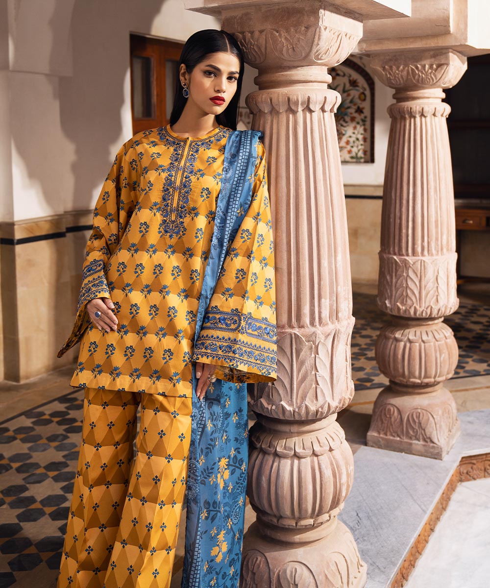 Women's Unstitched Lawn Embroidered Multi 3 Piece Suit