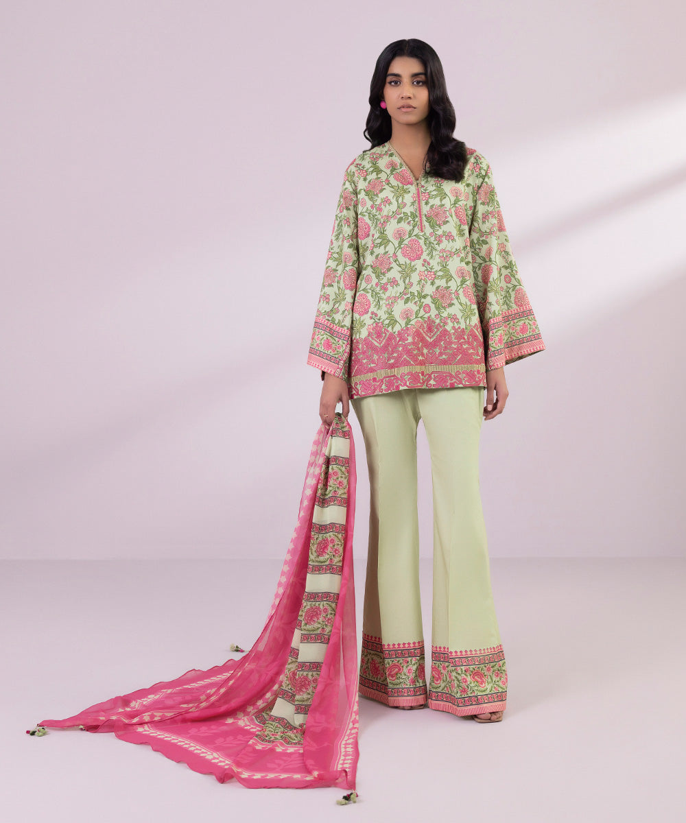 Women's Unstitched Lawn Embroidered Ivory 3 Piece Suit