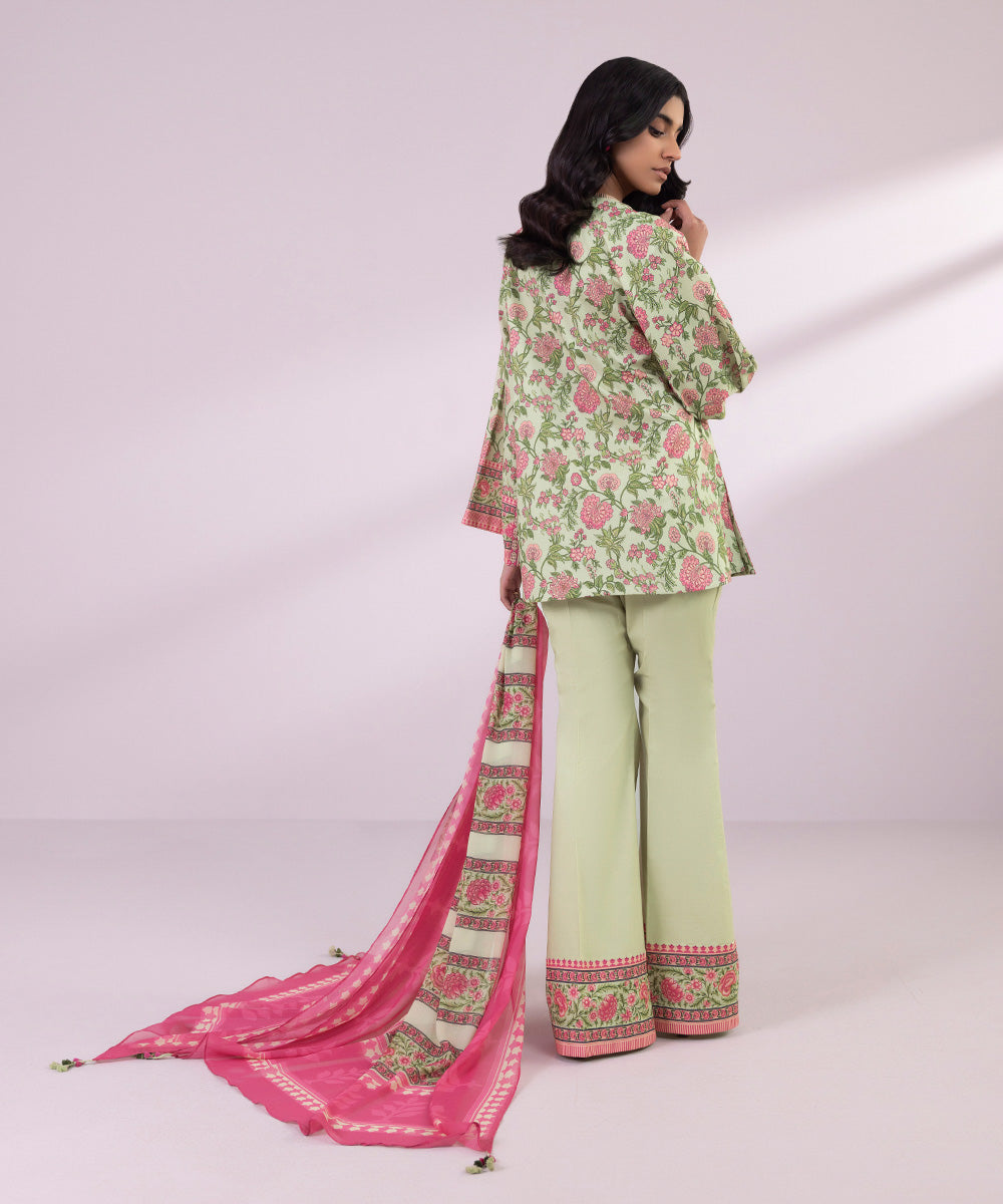 Women's Unstitched Lawn Embroidered Ivory 3 Piece Suit