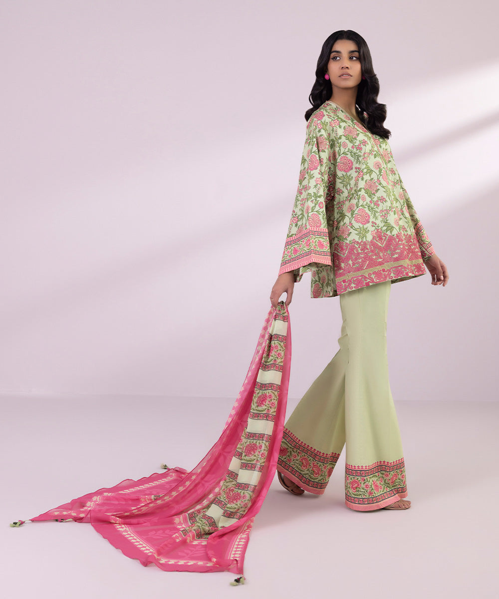 Women's Unstitched Lawn Embroidered Ivory 3 Piece Suit