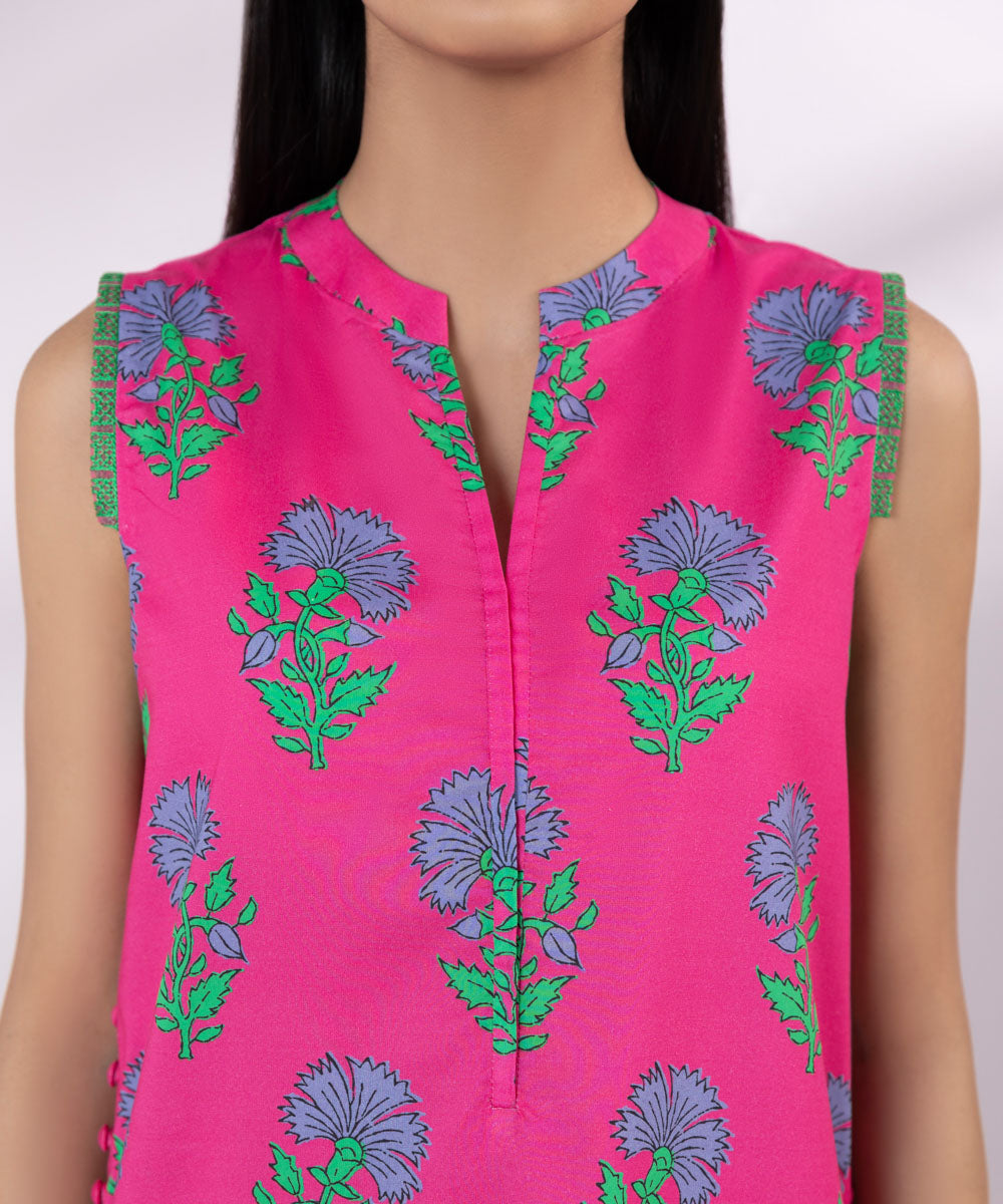 Women's Unstitched Lawn Embroidered Hot Pink 3 Piece Suit