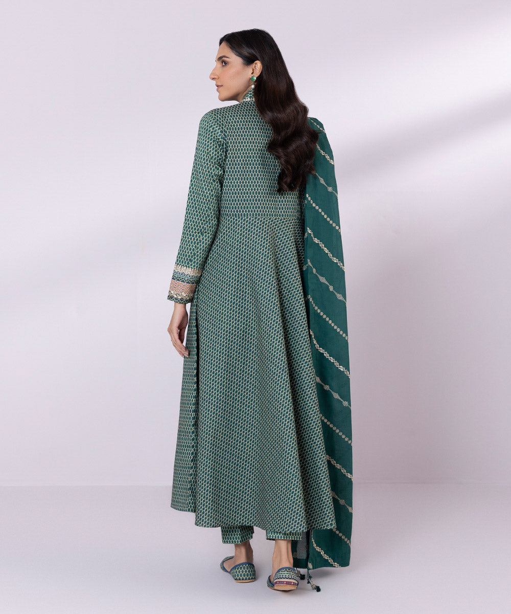 Women's Unstitched Lawn Embroidered Dark Green 3 Piece Suit