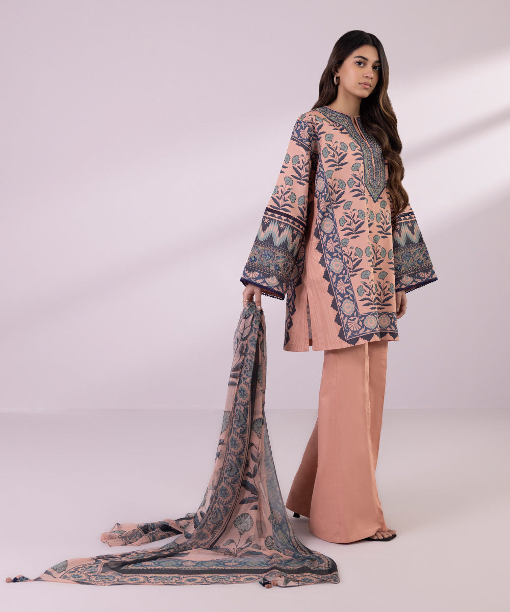 Women's Unstitched Lawn Embroidered Blush Pink 3 Piece Suit