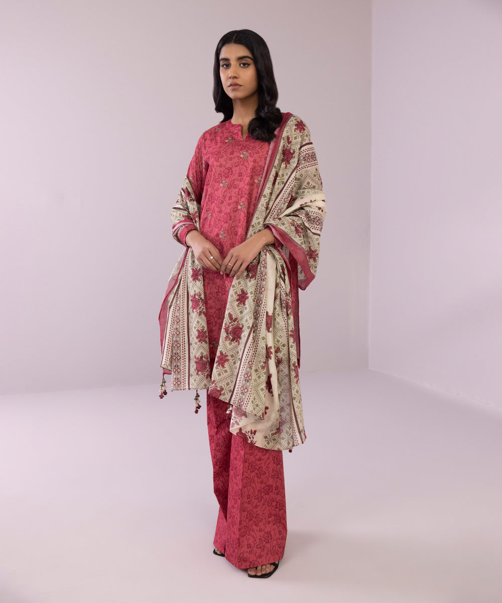 Women's Pret Lawn Printed Embroidered Pink A-Line Shirt