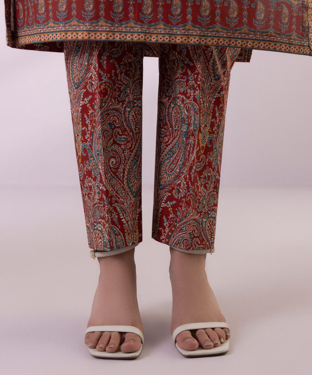 Women's Pret Cambric Red Printed Cigarette Pants