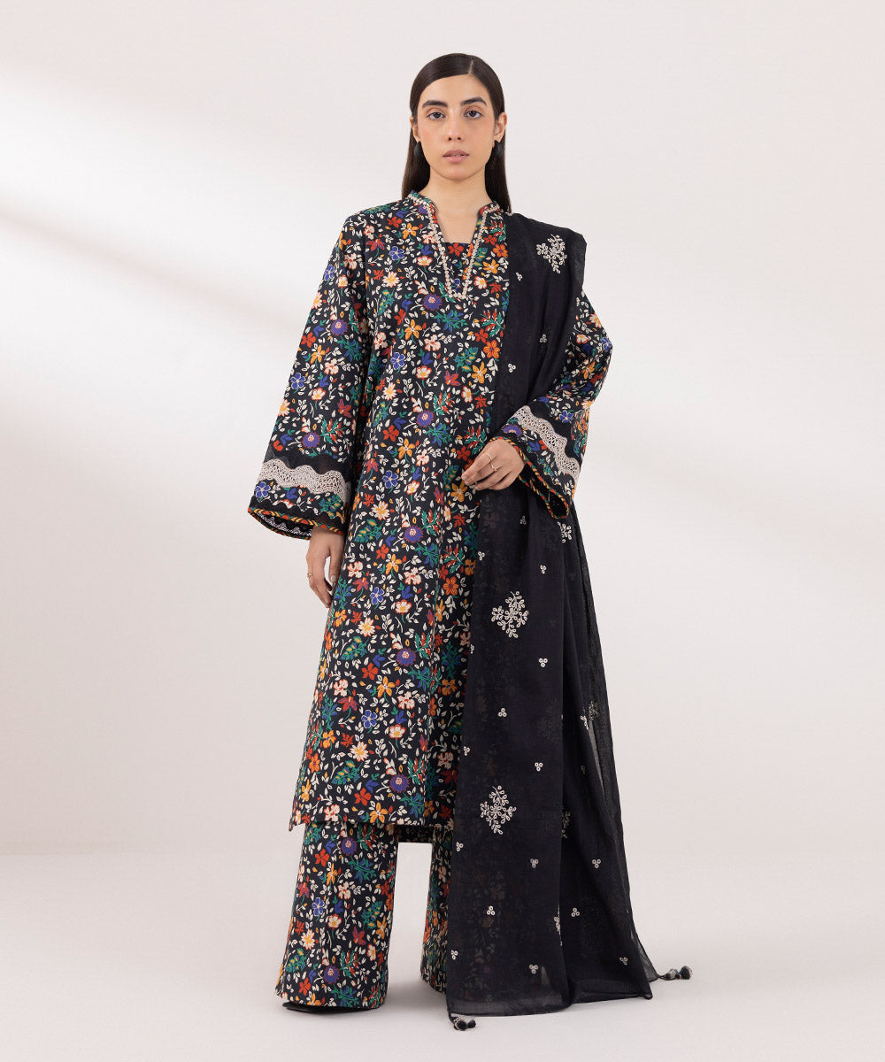 Fine Voile Black Embroidered Dupatta