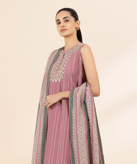 Women's Unstitched Light Khaddar Pink Embroidered 3 Piece Suit