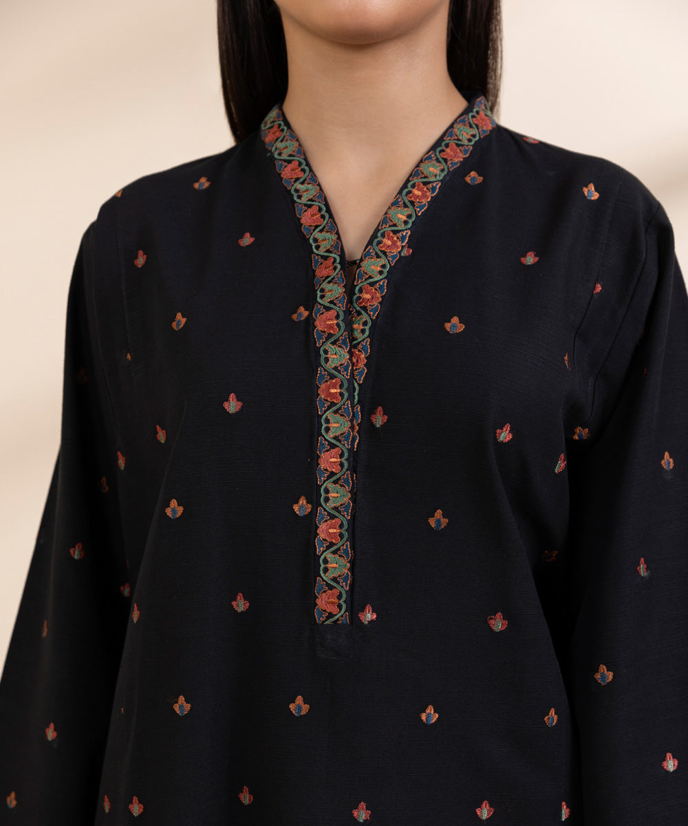 Women's Unstitched Khaddar Embroidered Black 3 Piece Suit