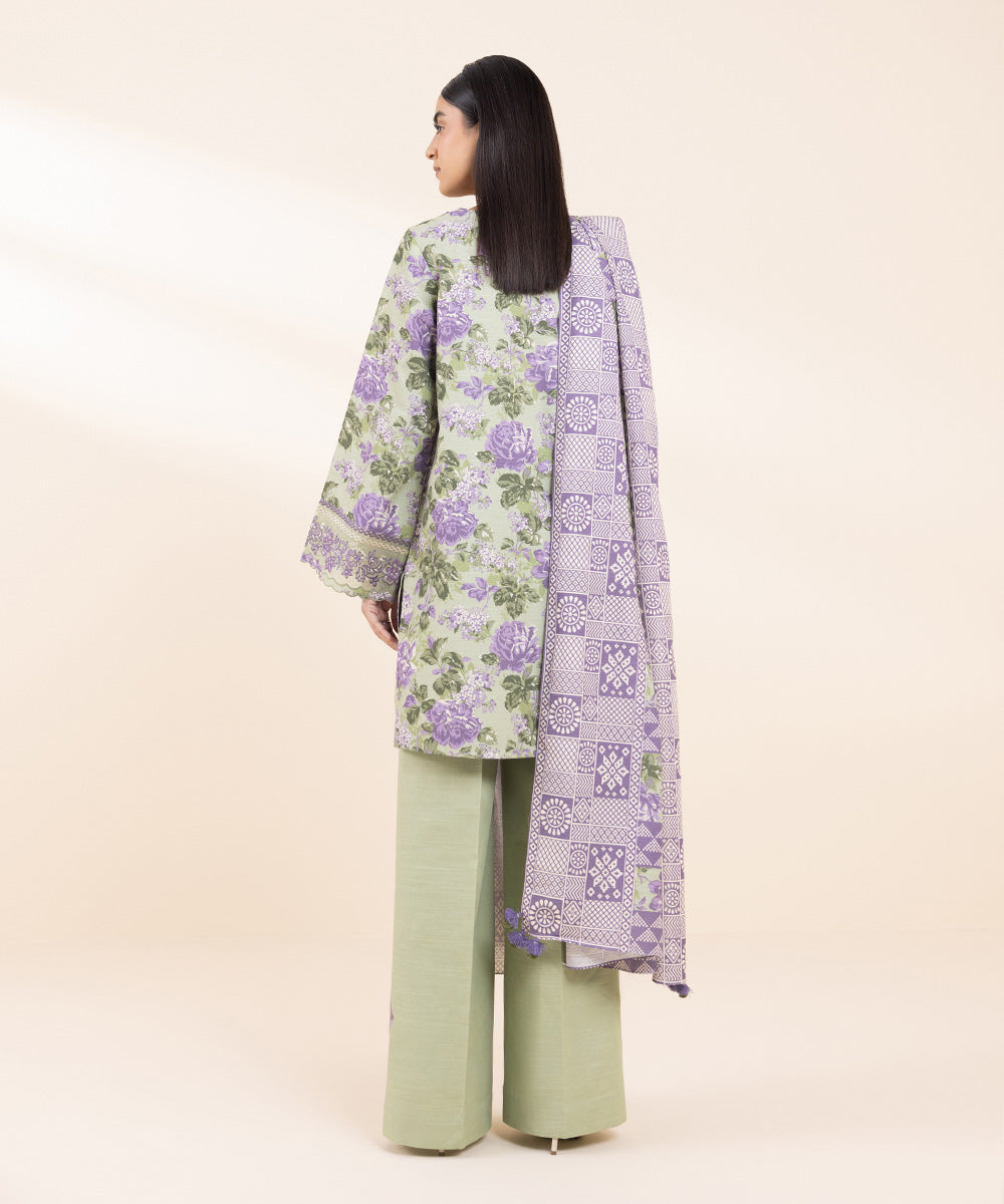 Women's Unstitched Khaddar Embroidered Purple 3 Piece Suit