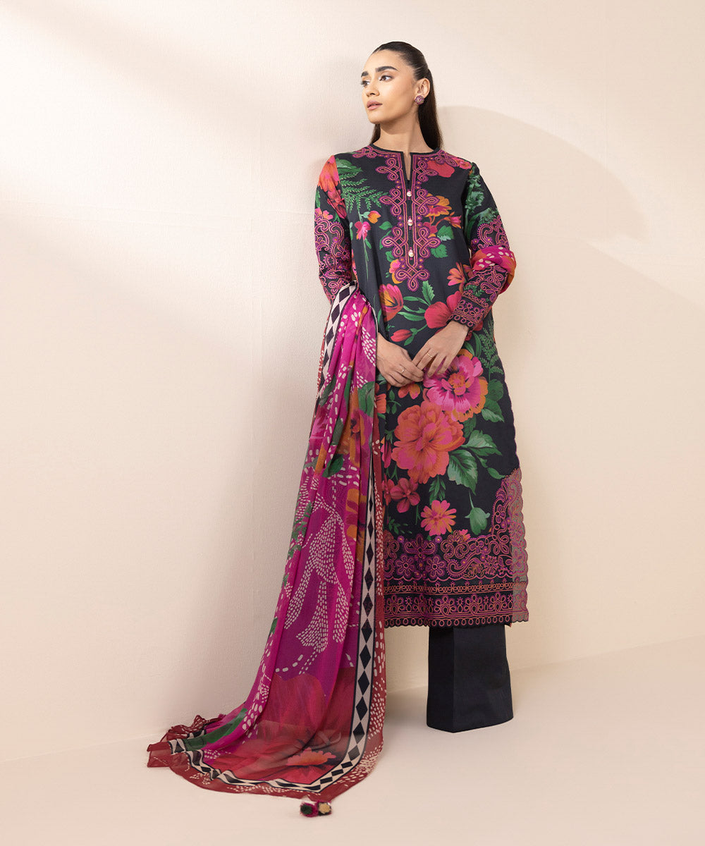 3 Piece - Embroidered Cotton Suit