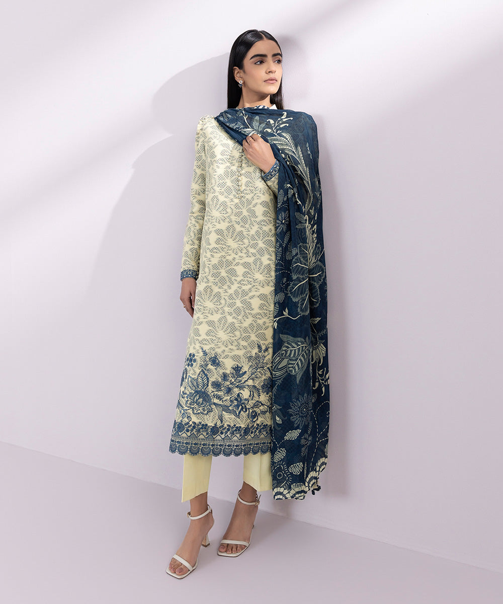 Bemberg Tissue Blue Printed Dupatta