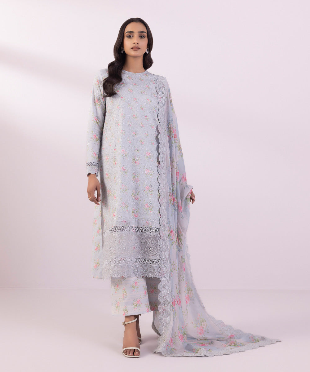 Bemberg Tissue Blue Embroidered Dupatta