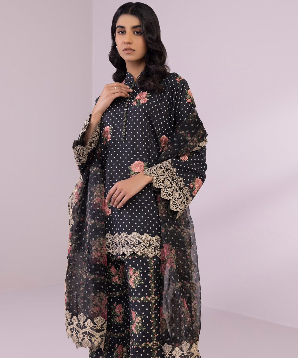 Organza Black Embroidered Dupatta