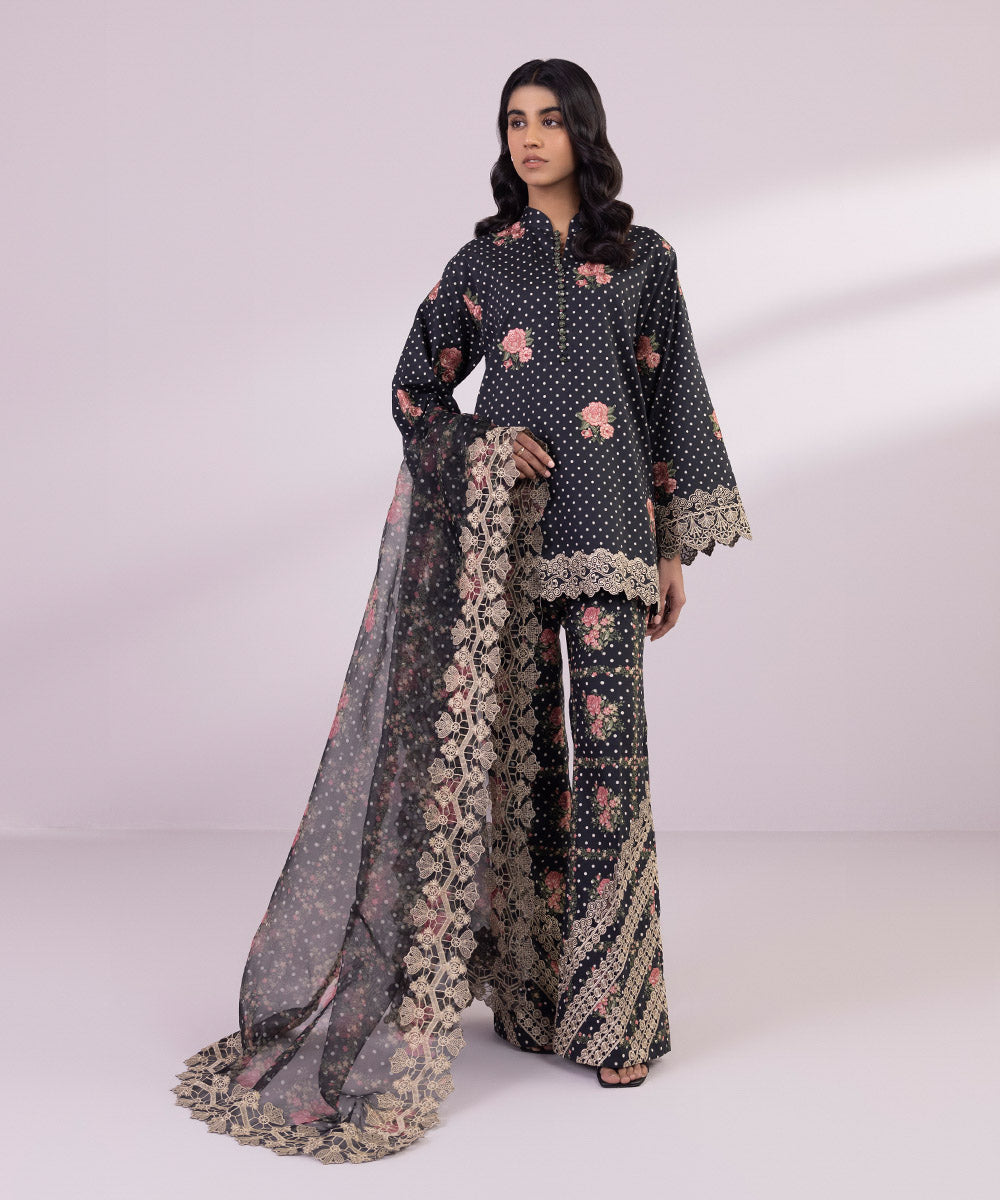 Organza Black Embroidered Dupatta